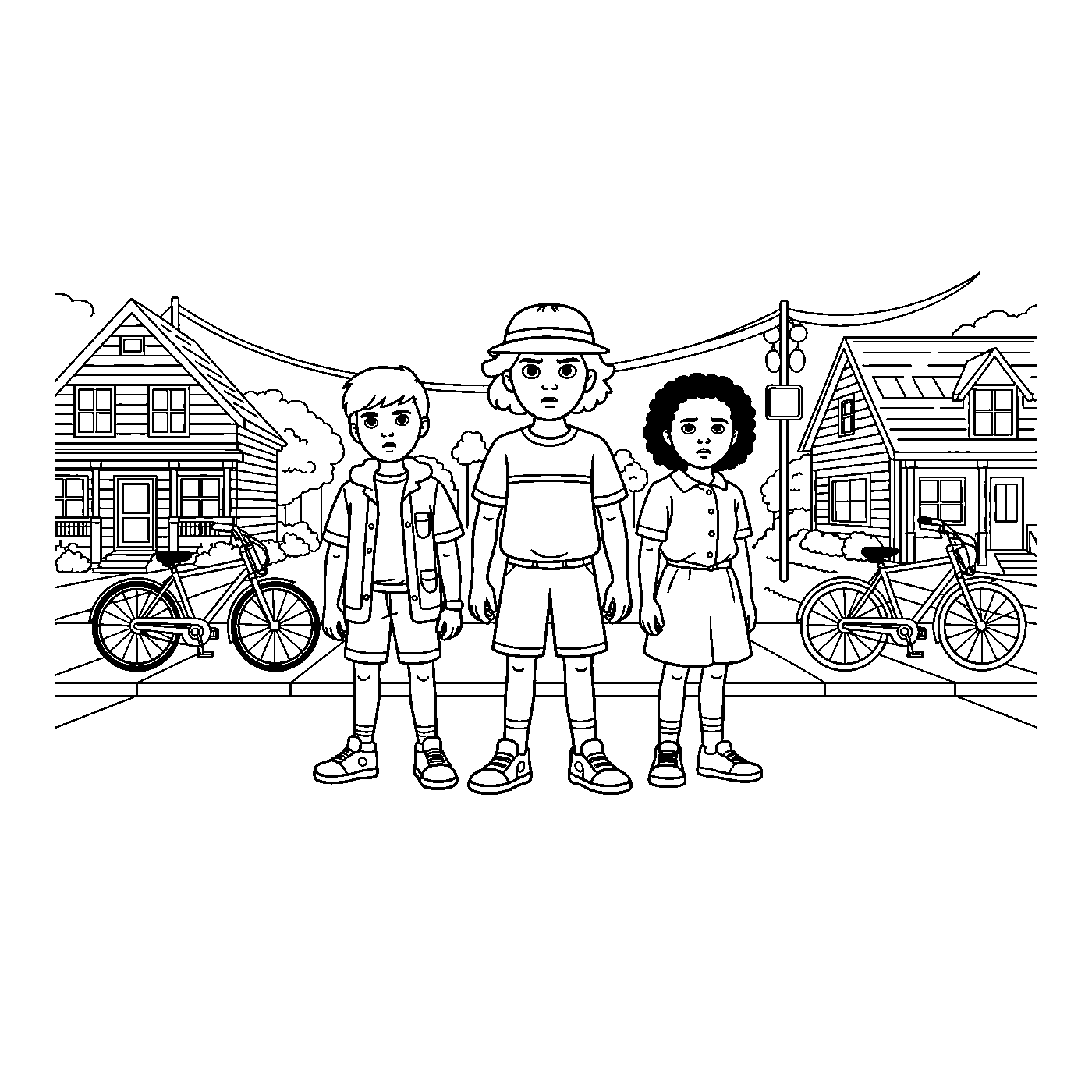 Coloriage Stranger Things gratuit à imprimer - scène rétro Stranger Things Coloriage Stranger Things gratuit à imprimer : scène rétro Stranger Things